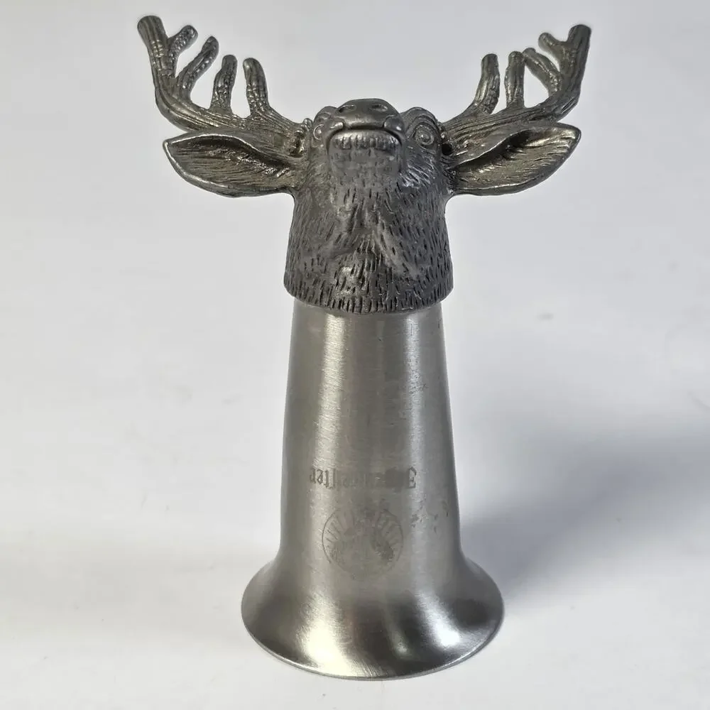 Jagermeister Stainless Metal Bar Shot Glass with Pewter Deer Stag Buck Elk Head